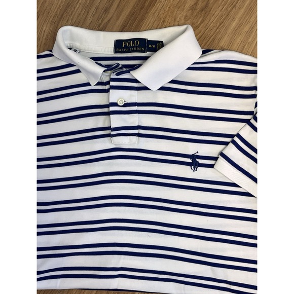 Polo Ralph Lauren Polo Shirt Men's M Royal Blue Striped Short Sleeved Preppy Y2K - Picture 1 of 7